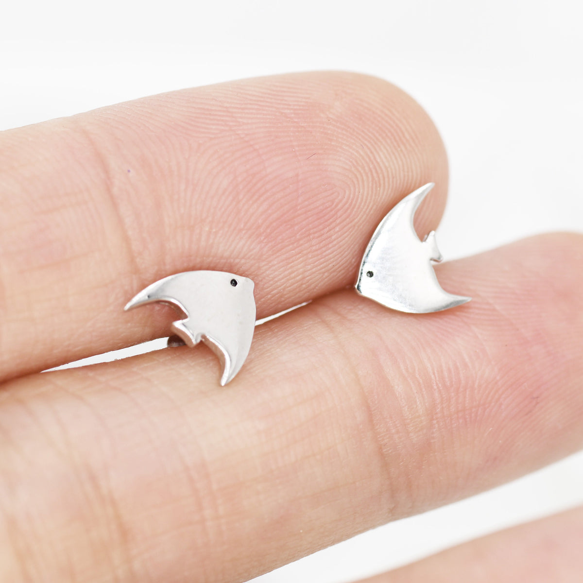 Angelfish Stud Earrings in Sterling Silver, Tropical Fish Earrings, Nature Inspired Animal Earrings