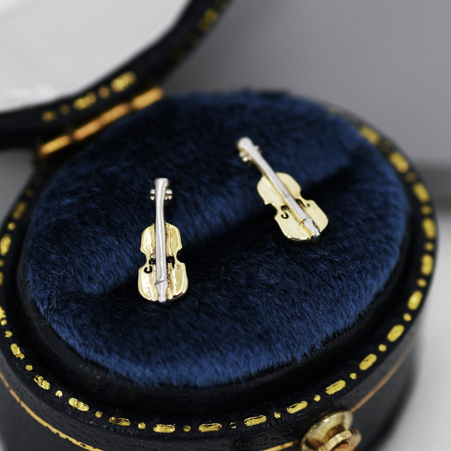 Tiny Violin Stud Earrings in Sterling Silver, Silver or Gold, Music Earrings