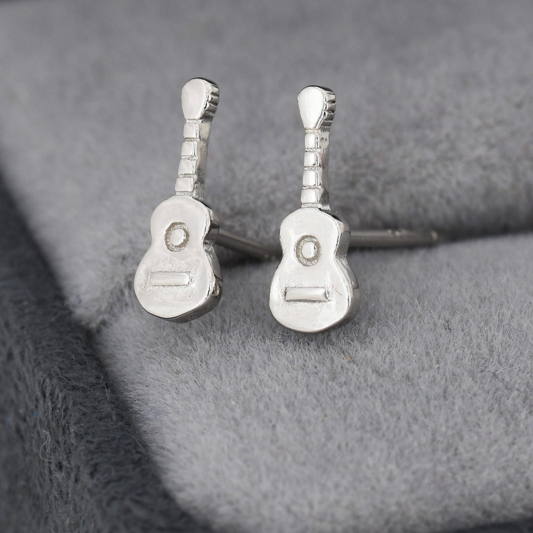 Tiny Acoustic Guitar Stud Earrings in Sterling Silver, Silver or Gold, Music Earrings