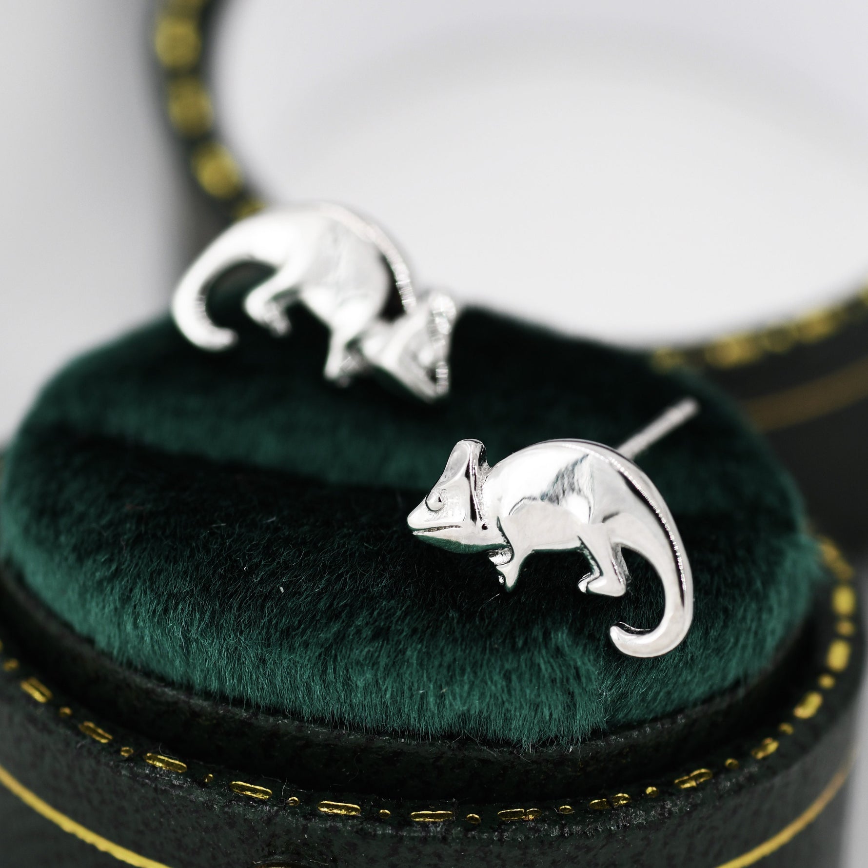 Chameleon Stud Earrings in Sterling Silver, Silver or Gold, Nature Inspired Animal Earrings, Lizard Earrings