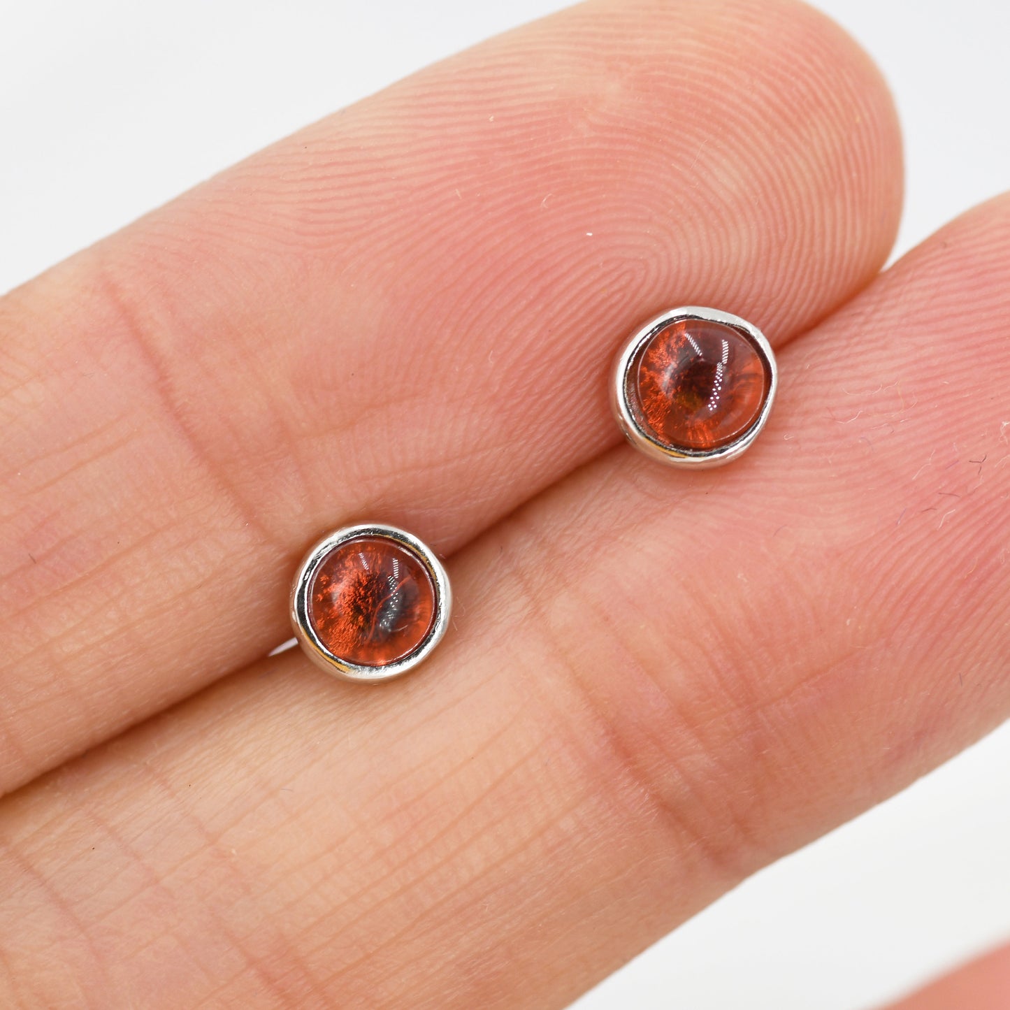 Natural Garnet Stud Earrings in Sterling Silver, Semi-Precious Gemstones, 4mm or 5mm Bezel, Genuine Garnet Earrings, January Birthstone