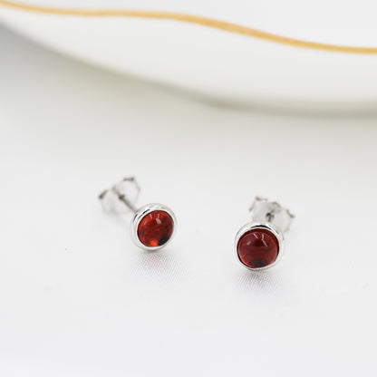 Natural Garnet Stud Earrings in Sterling Silver, Semi-Precious Gemstones, 4mm or 5mm Bezel, Genuine Garnet Earrings, January Birthstone