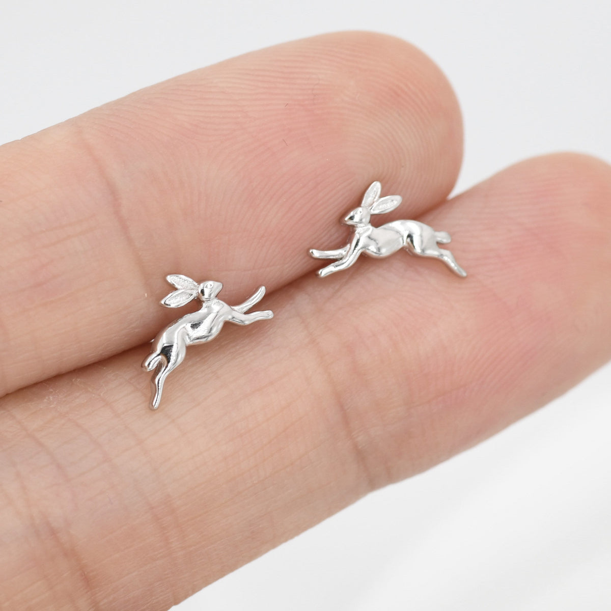Extra Tiny Leaping Hare Stud Earrings in Sterling Silver, Tiny Hare rabbit Earrings, Nature Inspired Animal Earrings