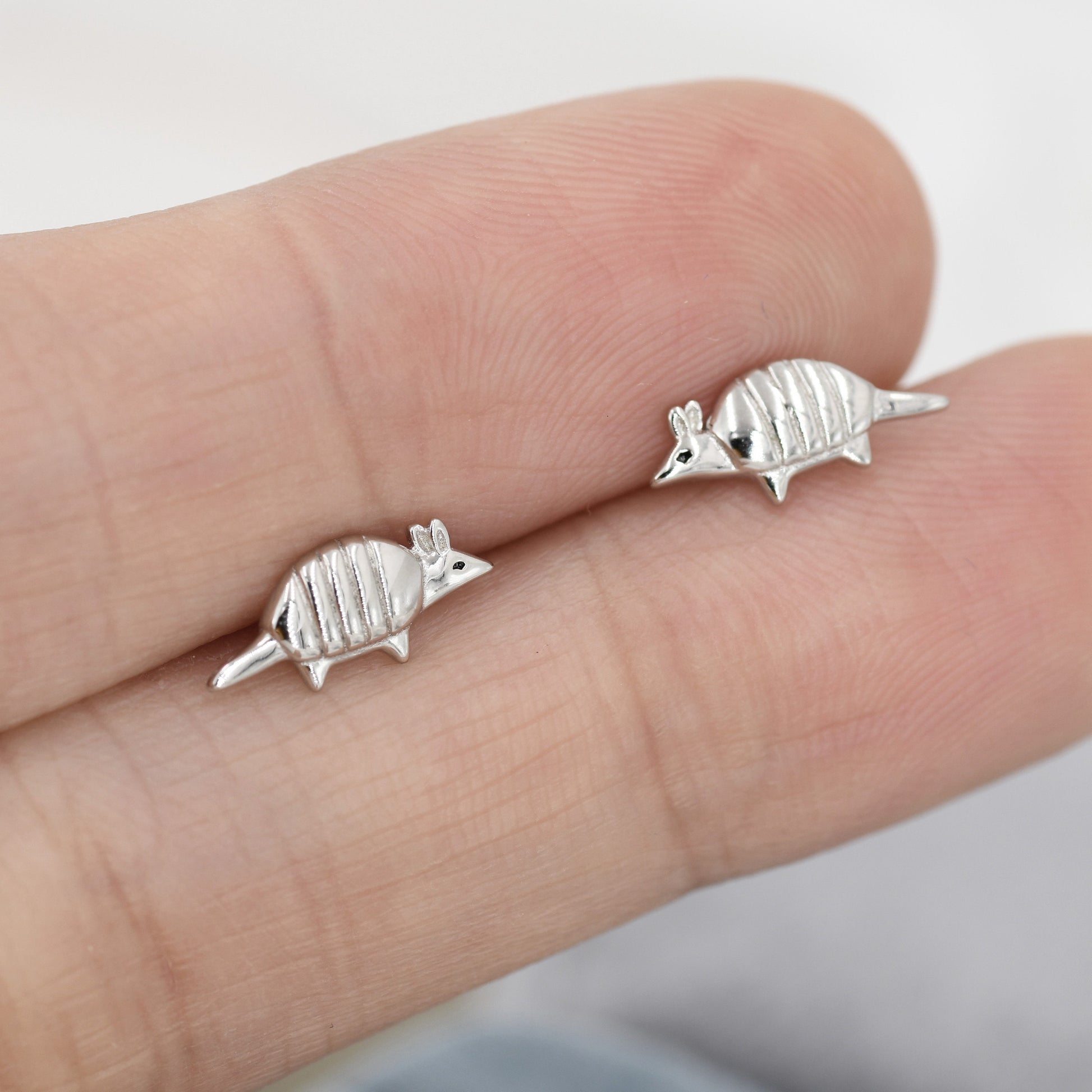 Armadillo Stud Earrings in Sterling Silver, Silver or Gold, Nature Inspired Animal Earrings