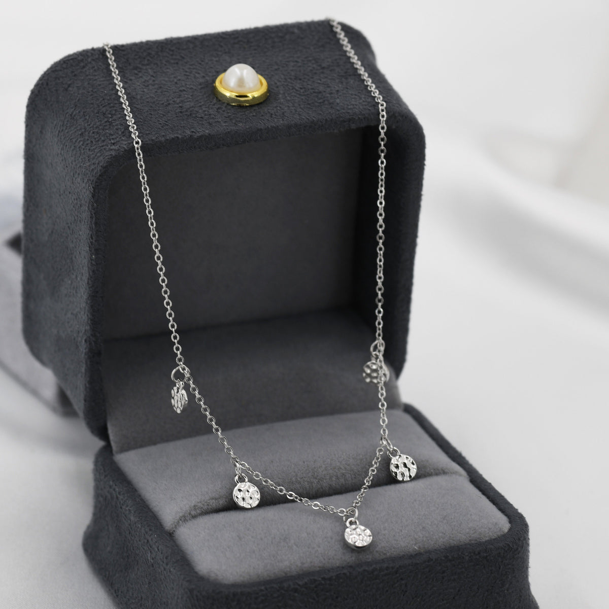 Hammered Disk Choker Necklace in Sterling Silver, Silver Disk Choker Necklace