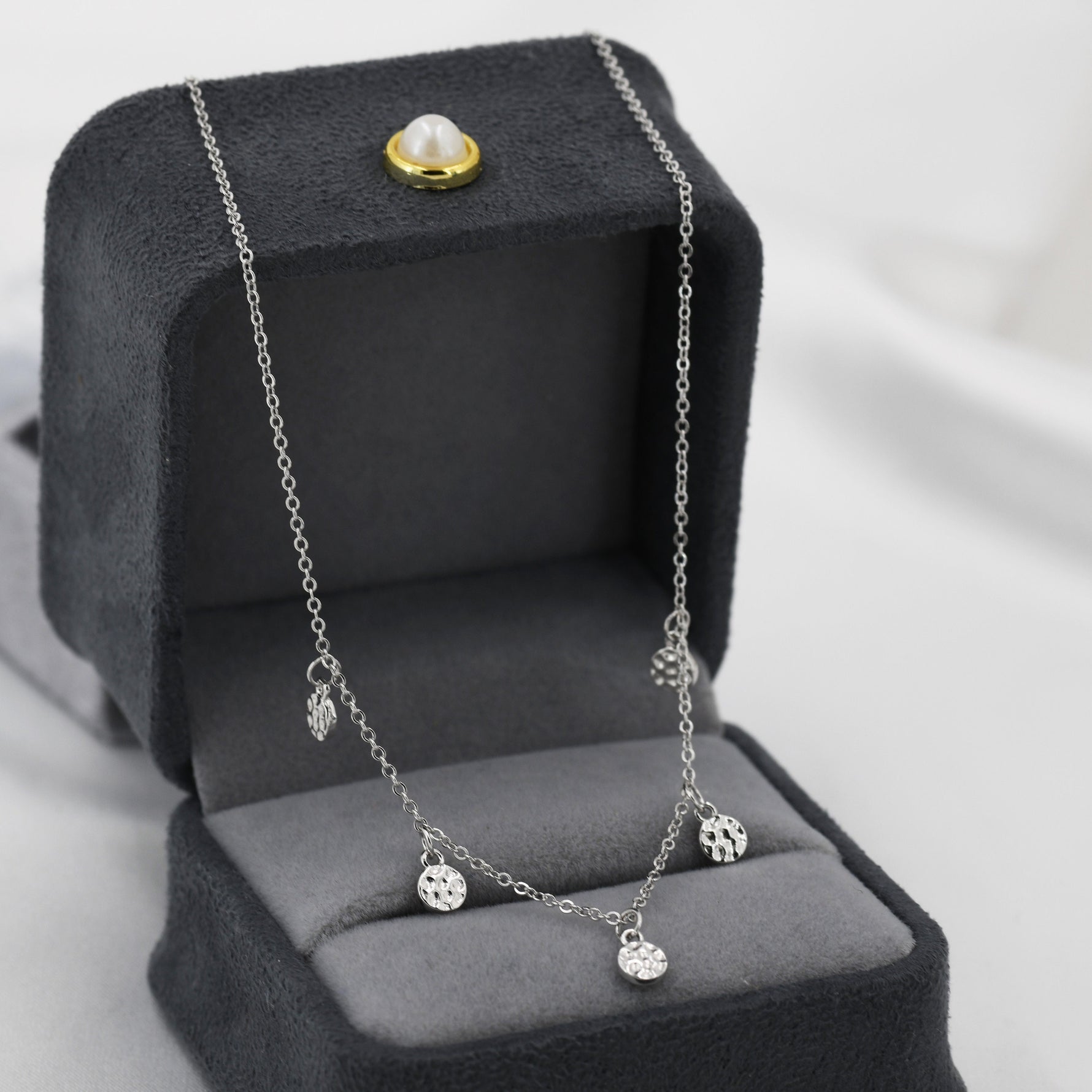 Hammered Disk Choker Necklace in Sterling Silver, Silver Disk Choker Necklace