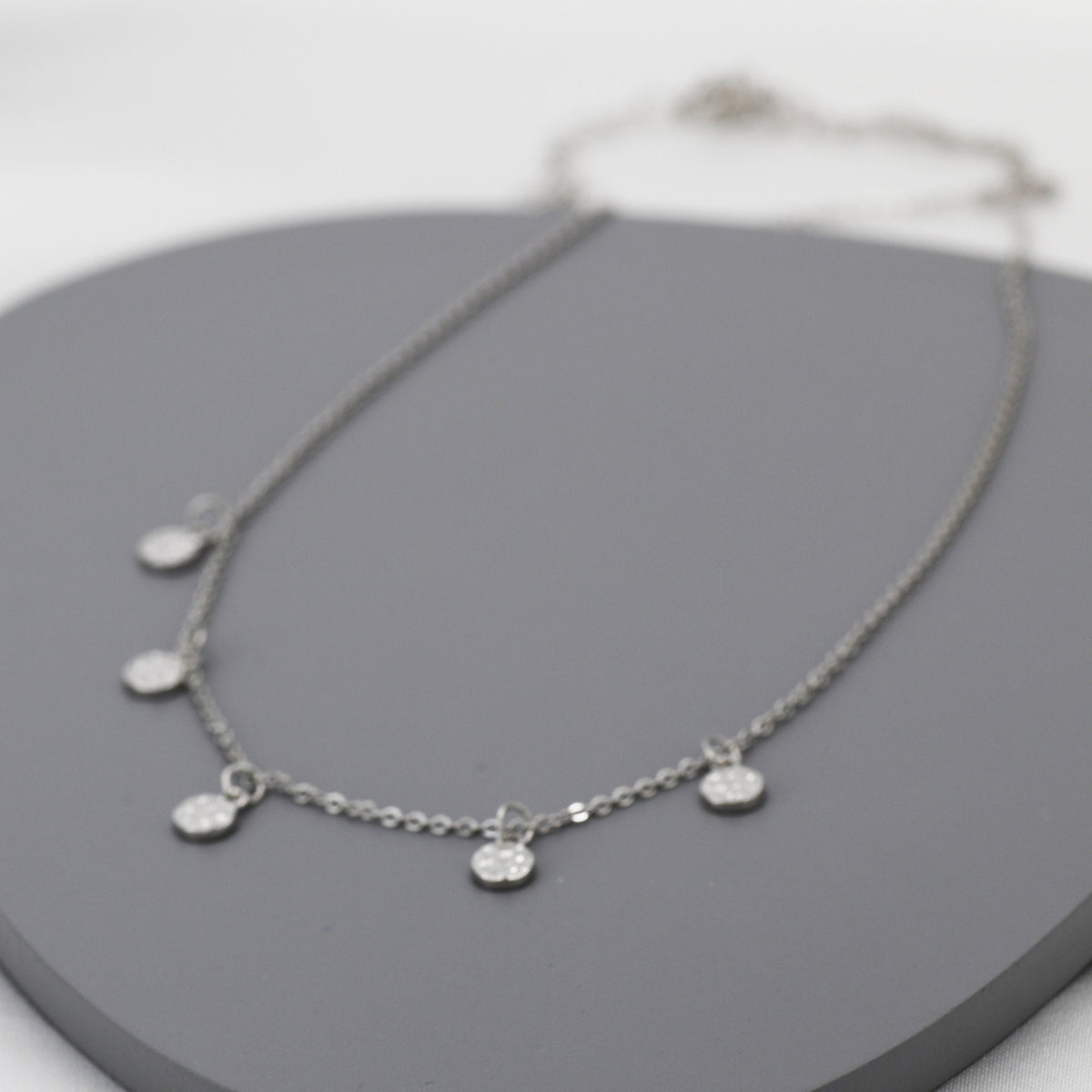 Hammered Disk Choker Necklace in Sterling Silver, Silver Disk Choker Necklace