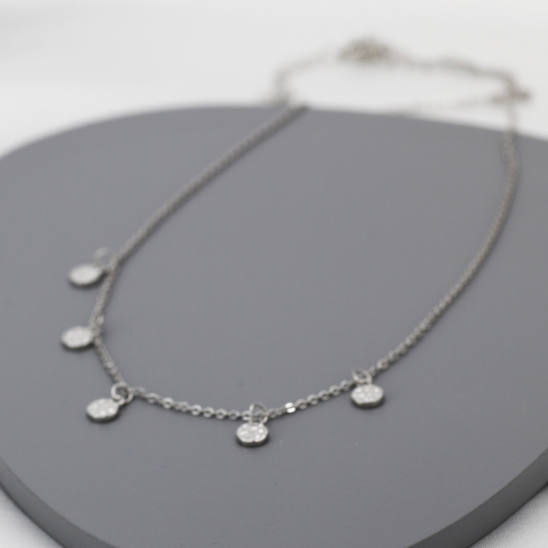Hammered Disk Choker Necklace in Sterling Silver, Silver Disk Choker Necklace