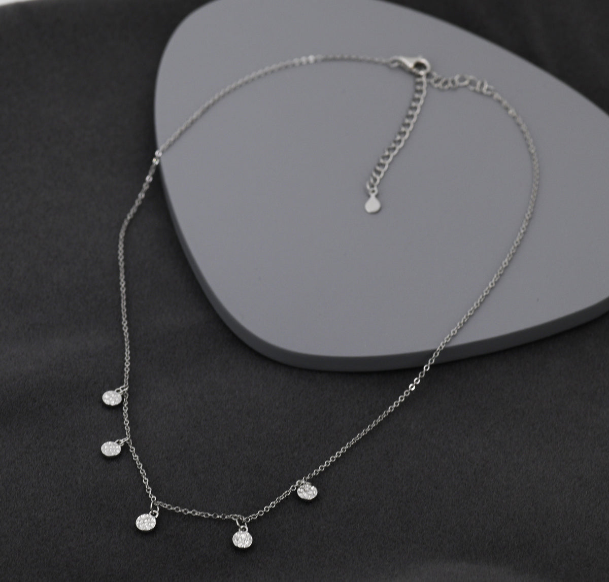 Hammered Disk Choker Necklace in Sterling Silver, Silver Disk Choker Necklace