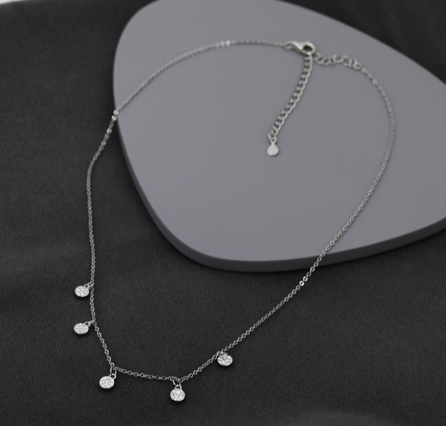Hammered Disk Choker Necklace in Sterling Silver, Silver Disk Choker Necklace