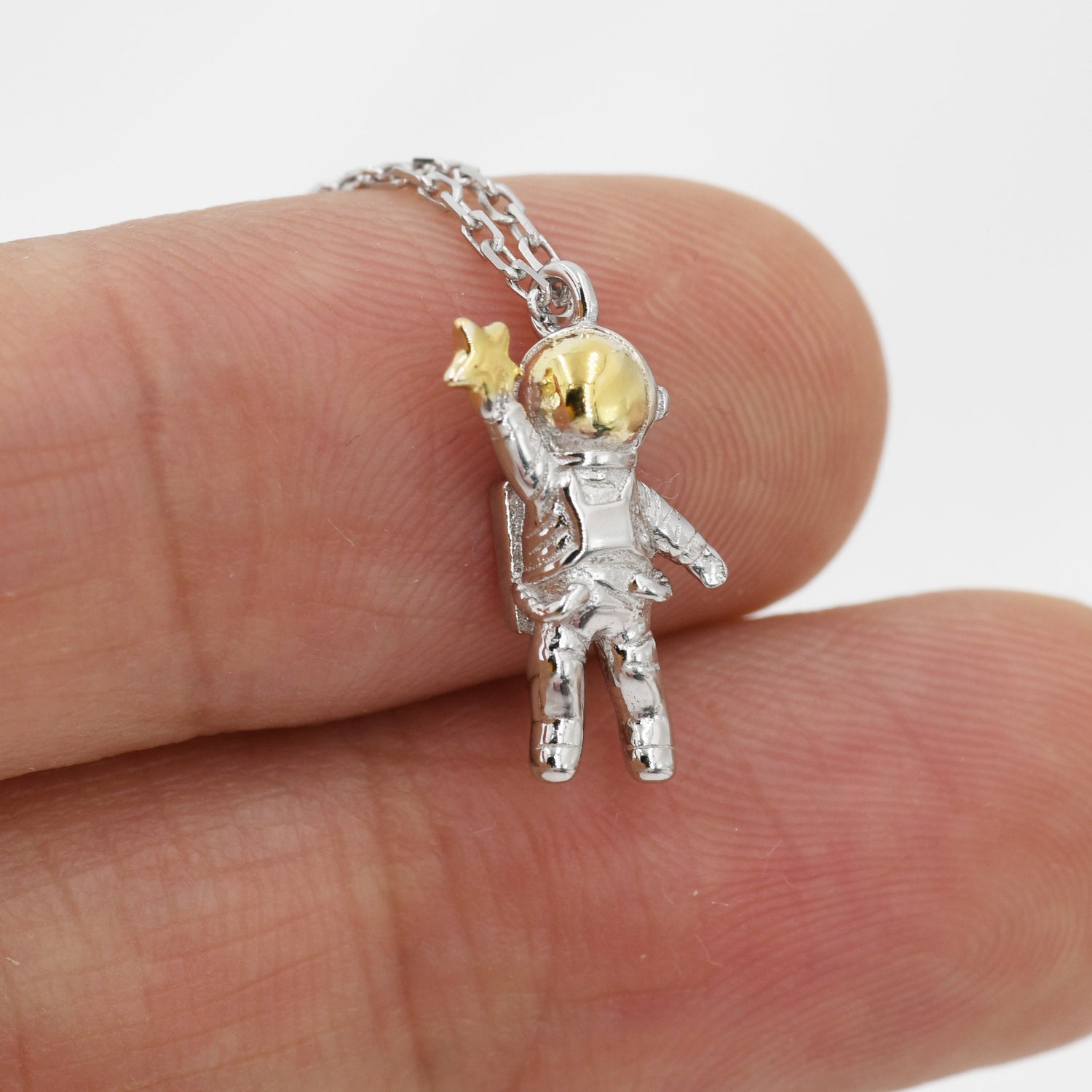 Astronaut Holding Star Pendant Necklace