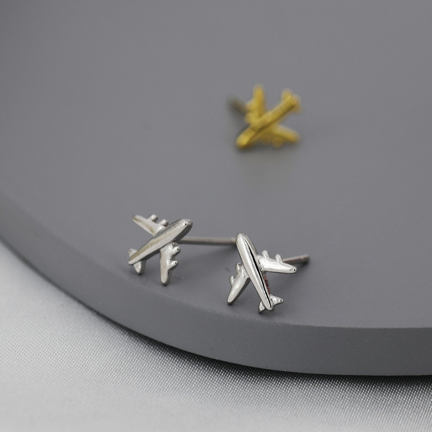 Tiny Plane Stud Earrings in Sterling Silver, Silver or Gold, Airplane Earrings, Stacking Earrings