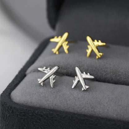 Tiny Plane Stud Earrings in Sterling Silver, Silver or Gold, Airplane Earrings, Stacking Earrings