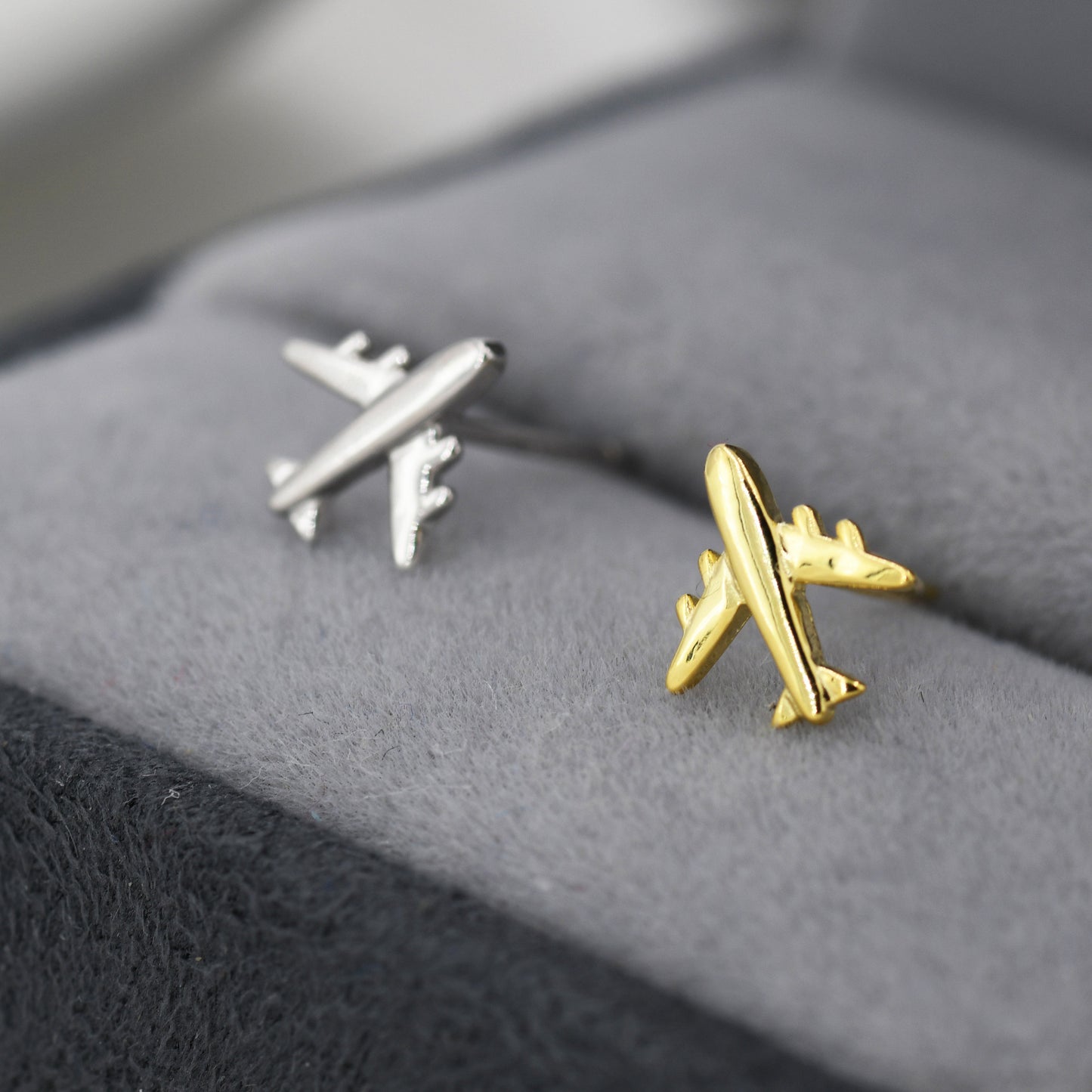 Tiny Plane Stud Earrings in Sterling Silver, Silver or Gold, Airplane Earrings, Stacking Earrings