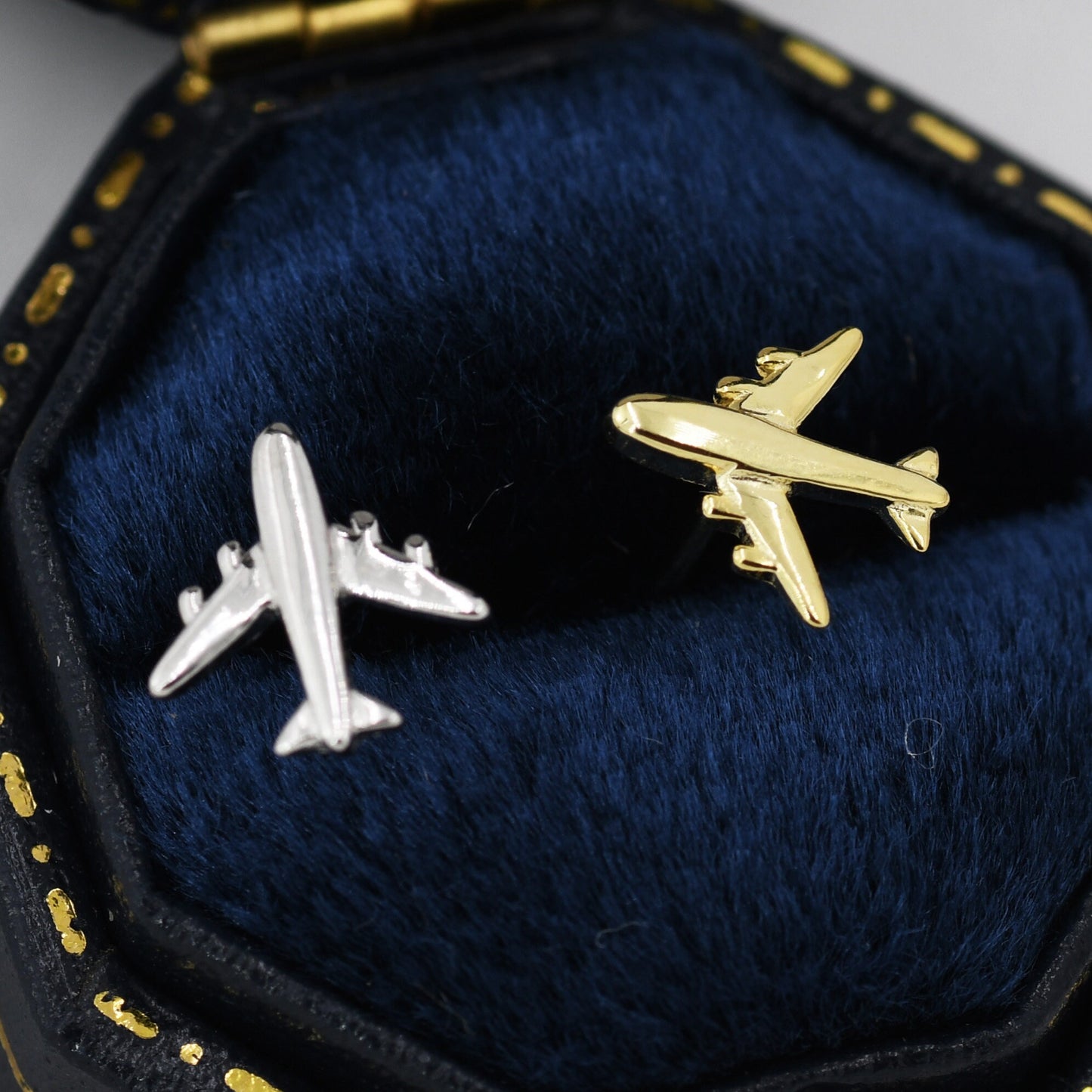 Tiny Plane Stud Earrings in Sterling Silver, Silver or Gold, Airplane Earrings, Stacking Earrings