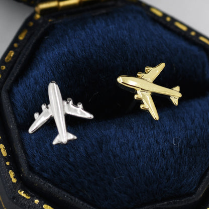 Tiny Plane Stud Earrings in Sterling Silver, Silver or Gold, Airplane Earrings, Stacking Earrings