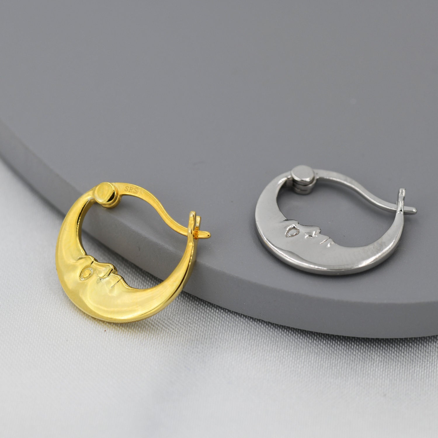 Crescent Moon Huggie Hoop in Sterling Silver, Silver or Gold,  Moon Hoop Earrings, Celestial Jewellery