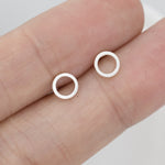 Sterling Silver Very Tiny Little Karma Circle Stud Earrings Minimalist Geometric Jewellery, Textured Finish