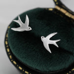 Swallow Bird Stud Earrings in Sterling Silver Flying Bird Earrings, Silver or Gold or Rose Gold, Nature Inspired Animal Earrings