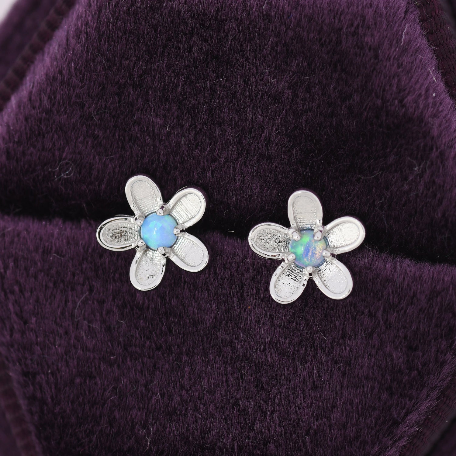 Opal Forget-me-not Flower Stud Earrings in Sterling Silver, Flower Earrings, Nature Inspired Floral Earrings