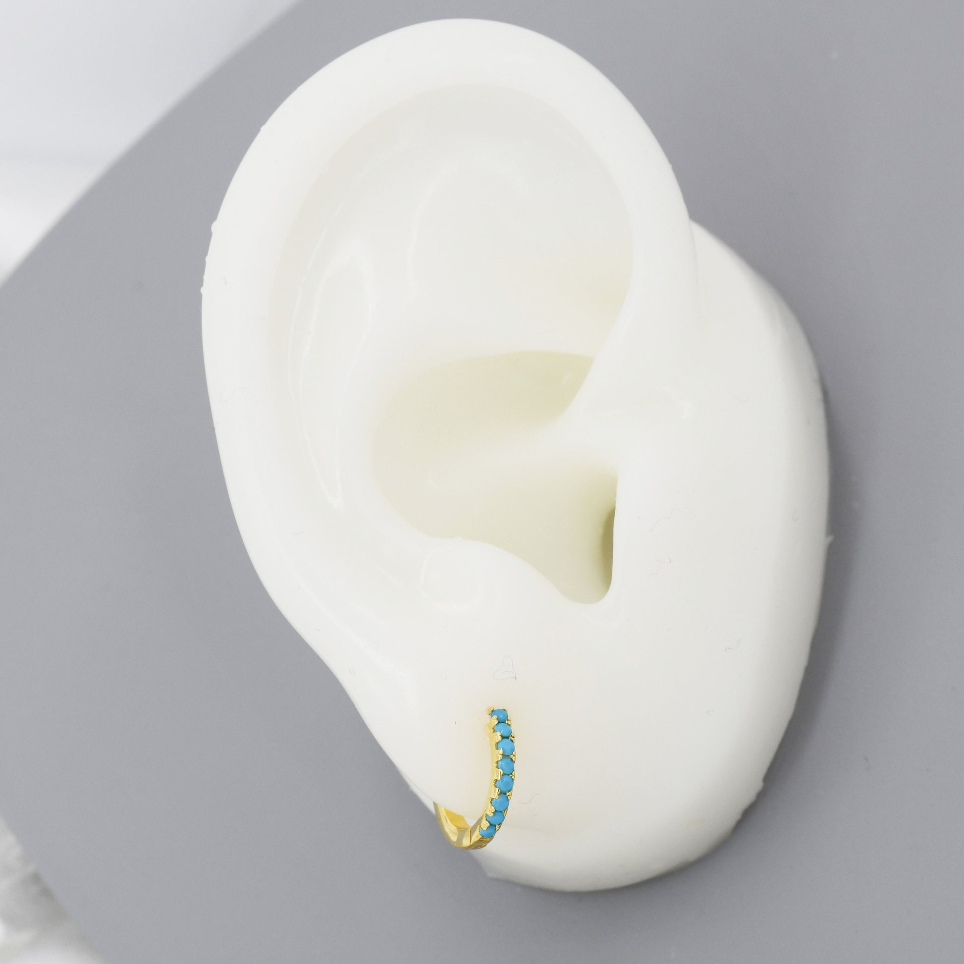 Turquoise Huggie Hoop in Sterling Silver, Silver or Gold, 8mm Inner Diameter Hoop Earrings, Turquoise Earrings