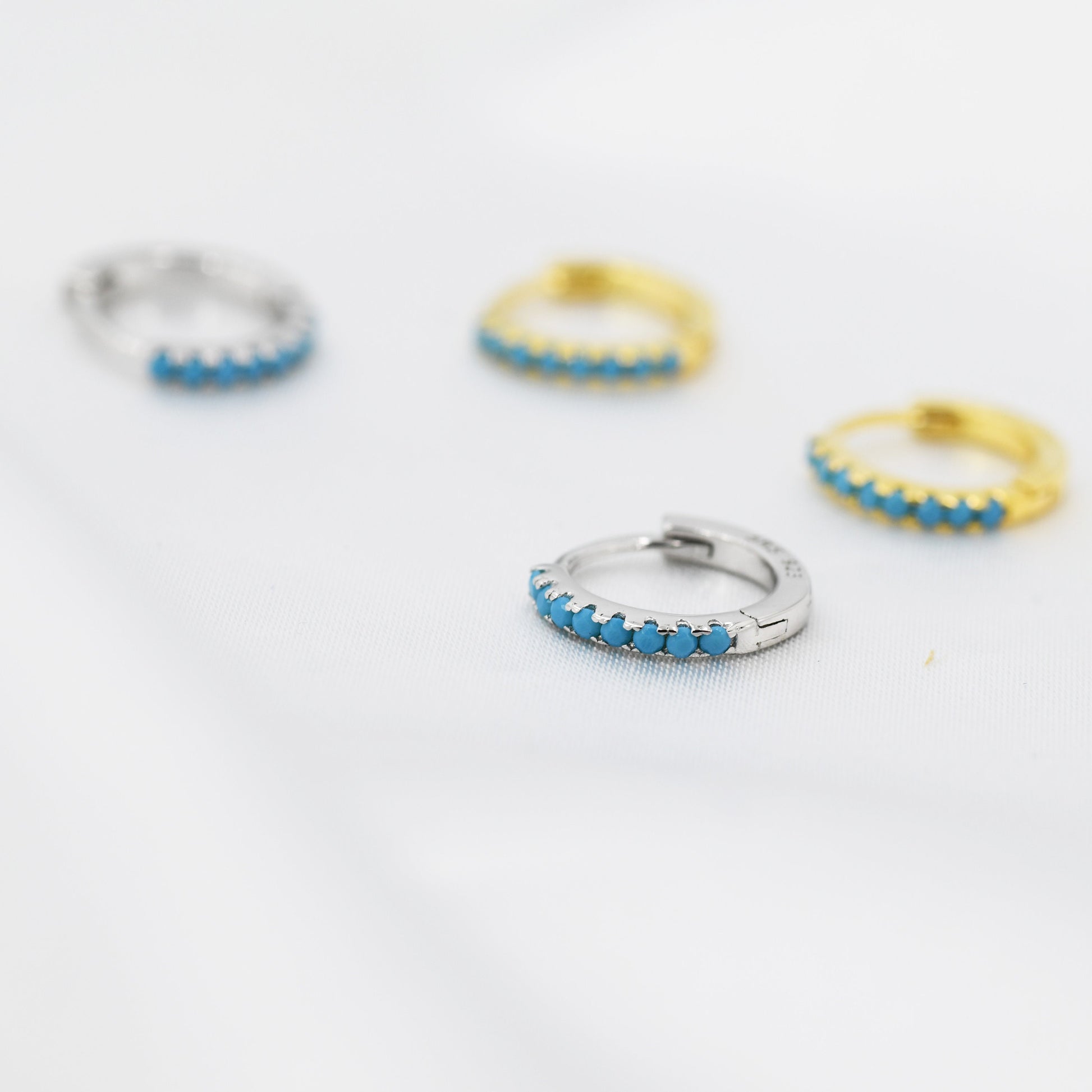Turquoise Huggie Hoop in Sterling Silver, Silver or Gold, 8mm Inner Diameter Hoop Earrings, Turquoise Earrings
