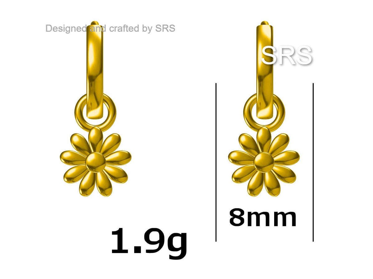 Little Daisy Flower Charmed Hoop Earrings in Sterling Silver - Cute Flower Blossom Huggie Hoop Earrings - Fun, Whimsical