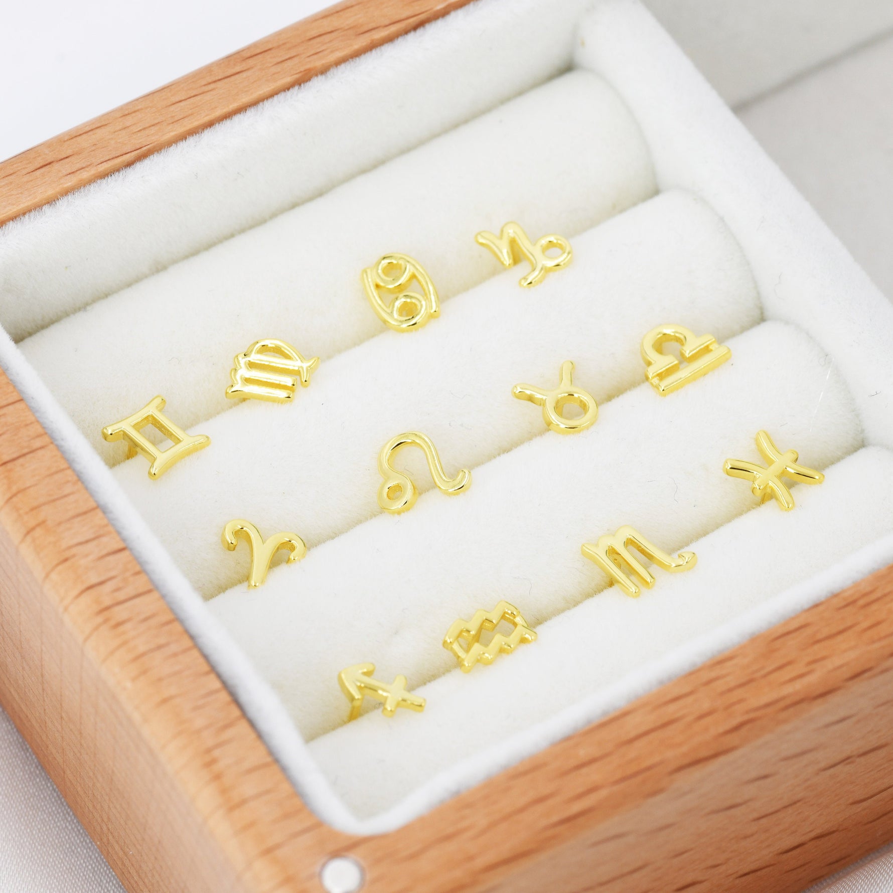 Pair of Zodiac Stud Earring in Sterling Silver, Silver or Gold, Horoscope Earrings