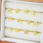 Pair of Zodiac Stud Earring in Sterling Silver, Silver or Gold, Horoscope Earrings