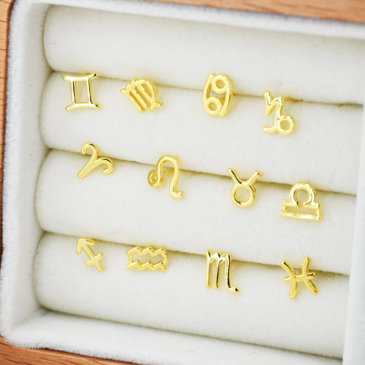 Pair of Zodiac Stud Earring in Sterling Silver, Silver or Gold, Horoscope Earrings