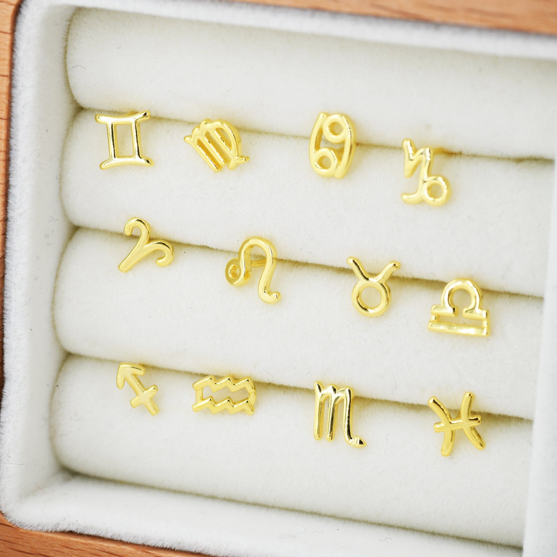 Pair of Zodiac Stud Earring in Sterling Silver, Silver or Gold, Horoscope Earrings