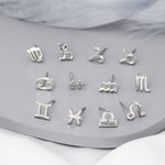 Pair of Zodiac Stud Earring in Sterling Silver, Silver or Gold, Horoscope Earrings