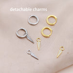 Sterling Silver Dangling Rhombus Spike Hoop Earrings, Detachable Kite Charm Dangle Hoop Earrings, Silver or Gold, Interchangeable Charms
