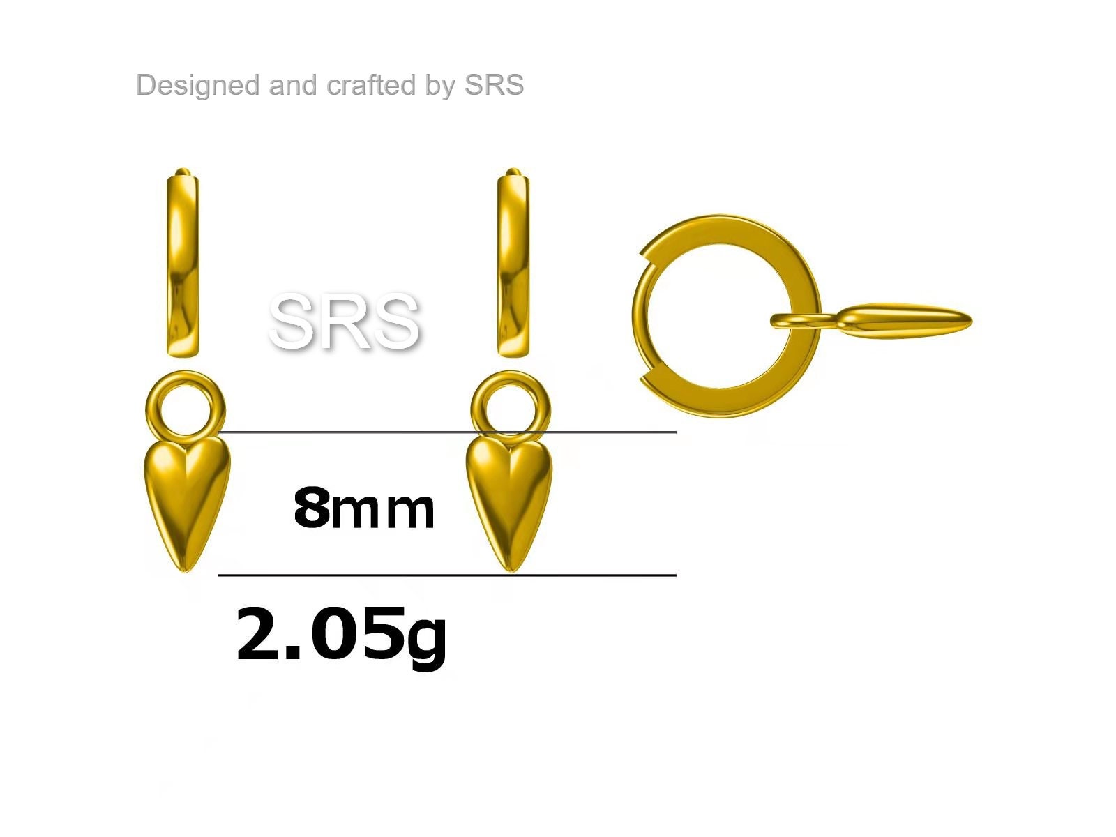 Sterling Silver Heart Charms for Huggie Hoops, Silver or Gold or Rose Gold, Detachable Heart Shape Charms for Hoop Earrings
