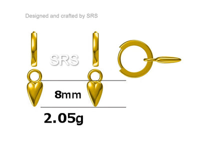 Sterling Silver Heart Charms for Huggie Hoops, Silver or Gold or Rose Gold, Detachable Heart Shape Charms for Hoop Earrings