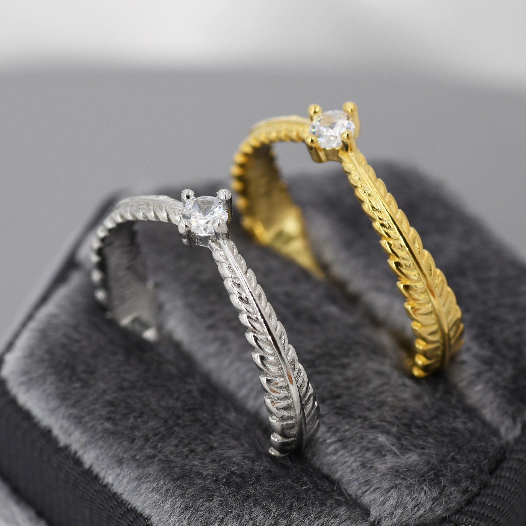 Sterling Silver Fern Leaf CZ Ring, Eternity Ring, Friendship Ring, Nature Inspired Jewellery US 5 - 8