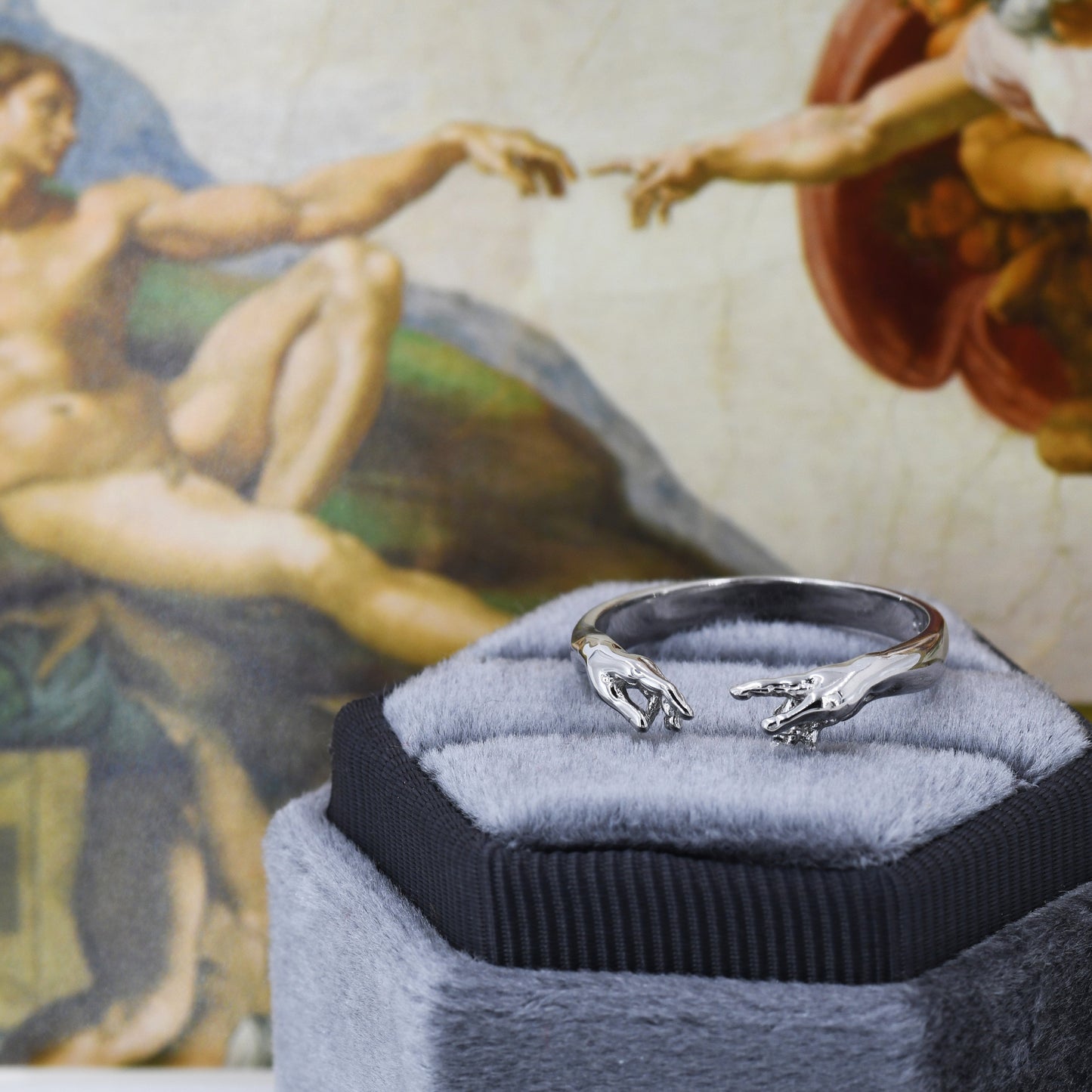 Sterling Silver Hand Ring, Adjustable Sized Ring, Creation of Adam Ring, US 5 - 9