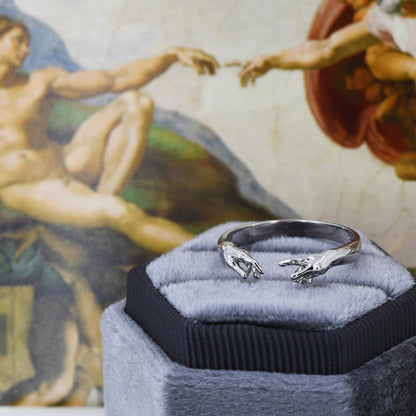 Sterling Silver Hand Ring, Adjustable Sized Ring, Creation of Adam Ring, US 5 - 9