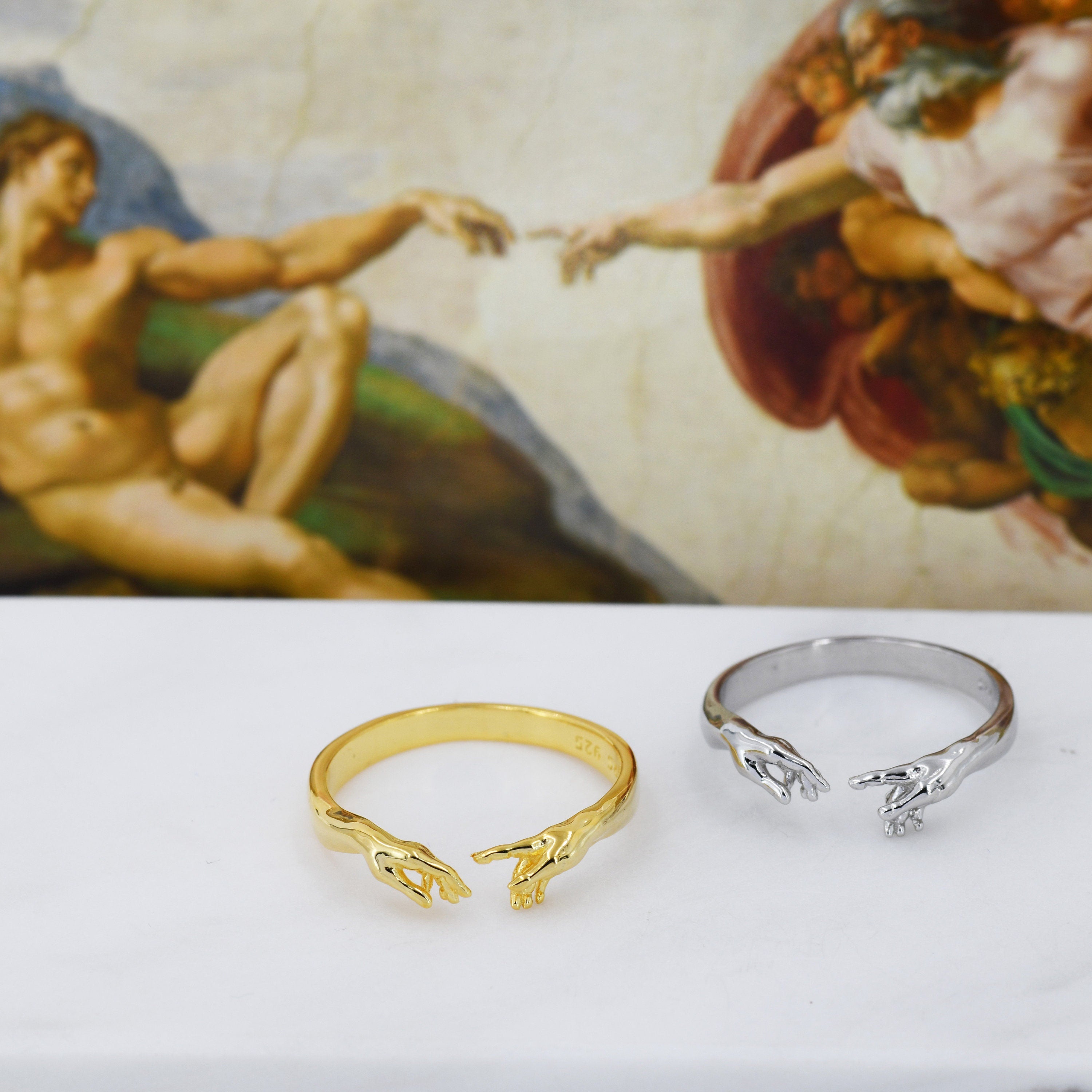Creation of Adam Hand Open Ring – Silver Rain Silver