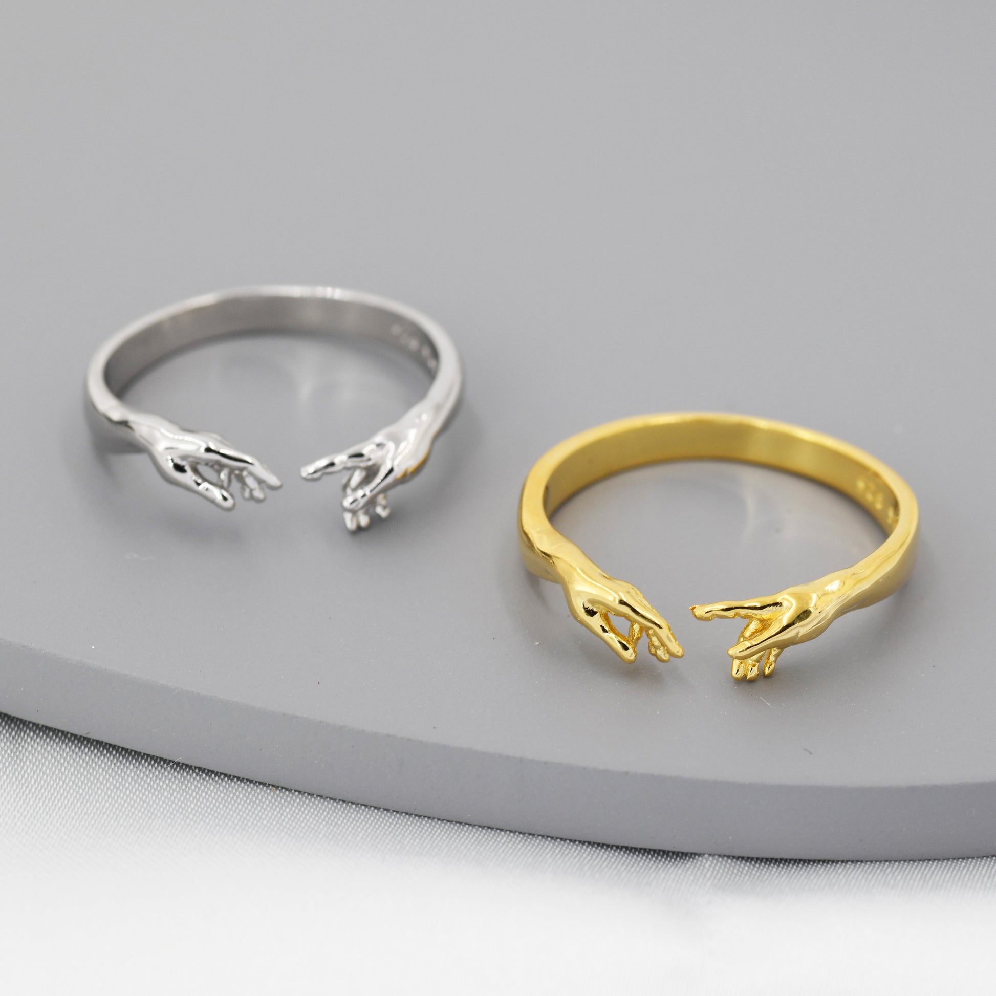 Sterling Silver Hand Ring, Adjustable Sized Ring, Creation of Adam Ring, US 5 - 9