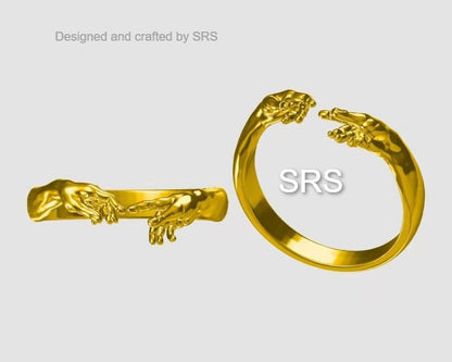 Sterling Silver Hand Ring, Adjustable Sized Ring, Creation of Adam Ring, US 5 - 9