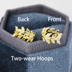 Olive Leaf Huggie Hoop in Sterling Silver, Two Way Huggies, Silver or Gold, 8mm Inner Diameter, Nature Inspired Earrings