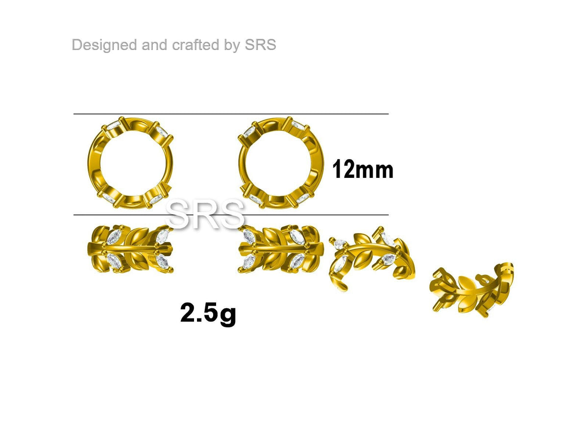 Olive Leaf Huggie Hoop in Sterling Silver, Two Way Huggies, Silver or Gold, 8mm Inner Diameter, Nature Inspired Earrings