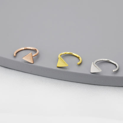 Tiny Triangle Huggie Hoop Earrings in Sterling Silver, Open Hoop Pull-Through Threader Earrings, Half Hoop Earrings, Silver, Gold, Rose Gold