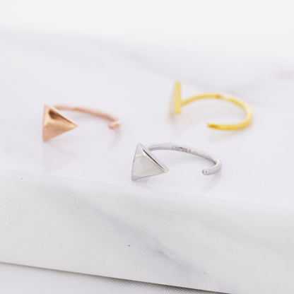 Tiny Triangle Huggie Hoop Earrings in Sterling Silver, Open Hoop Pull-Through Threader Earrings, Half Hoop Earrings, Silver, Gold, Rose Gold