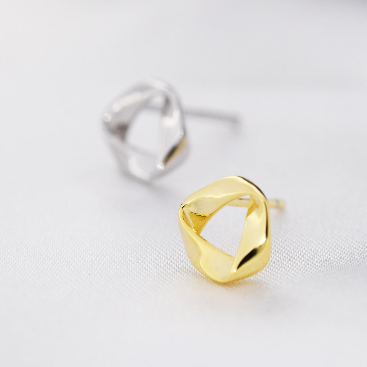 Tiny Mobius Strip Stud Earrings in Sterling Silver, Silver or Gold, Geometric Minimalist Design, Mobius Circle Stud, Tiny Stud