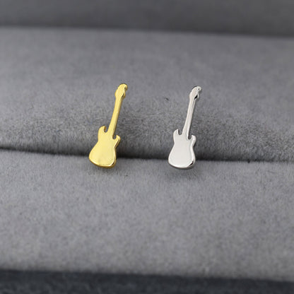 Tiny Electric Guitar Stud Earrings in Sterling Silver, Silver or Gold, Quirky Whimsical Earrings, Music Earrings