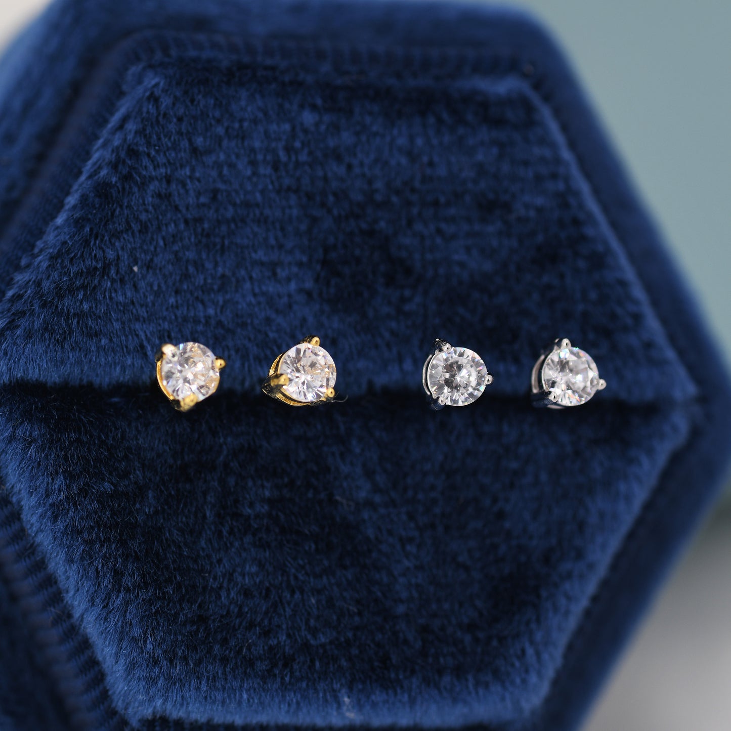 Tiny Three Prong Single CZ Stud Earrings in Sterling Silver, Silver or Gold, 3mm CZ, Diamond Stud, Classic Minimalist Design