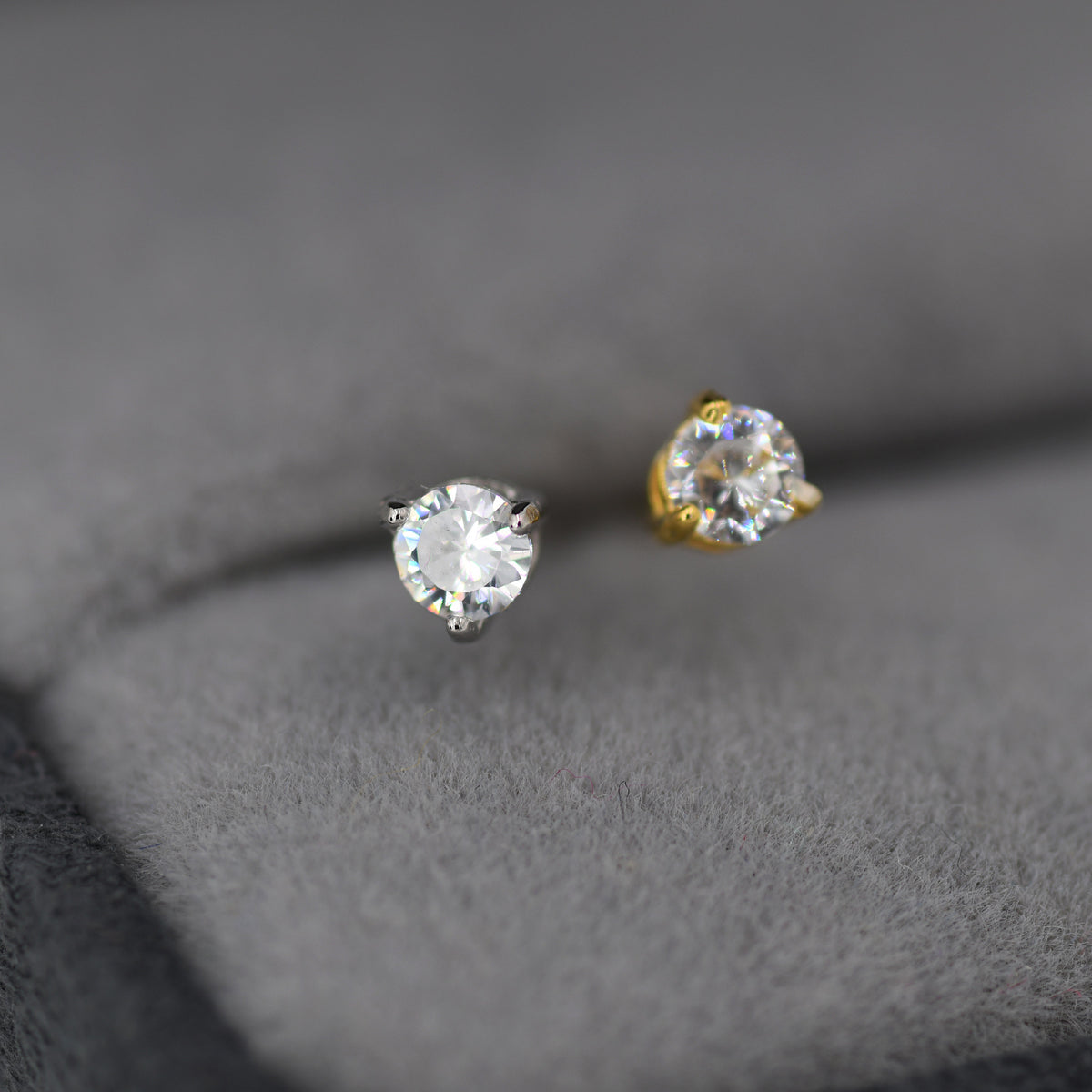 Tiny Three Prong Single CZ Stud Earrings in Sterling Silver, Silver or Gold, 3mm CZ, Diamond Stud, Classic Minimalist Design