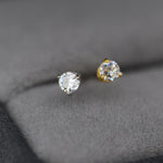 Tiny Three Prong Single CZ Stud Earrings in Sterling Silver, Silver or Gold, 3mm CZ, Diamond Stud, Classic Minimalist Design